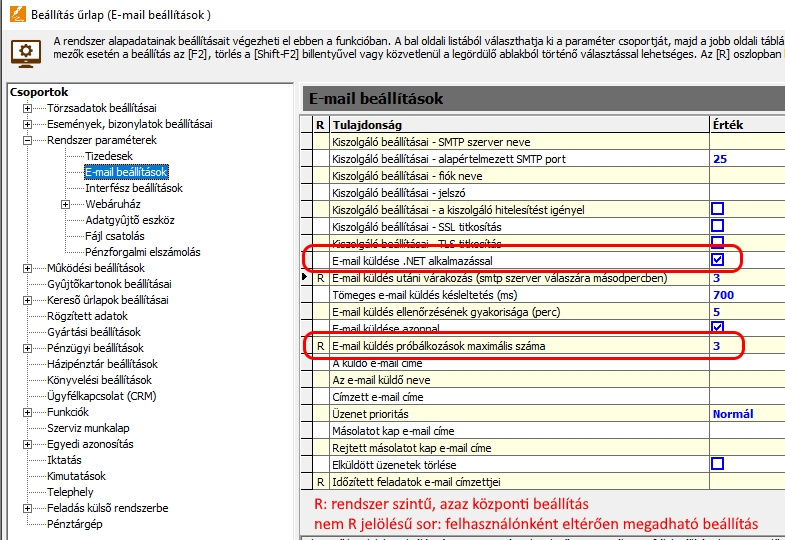 e-mail küldési beállítás