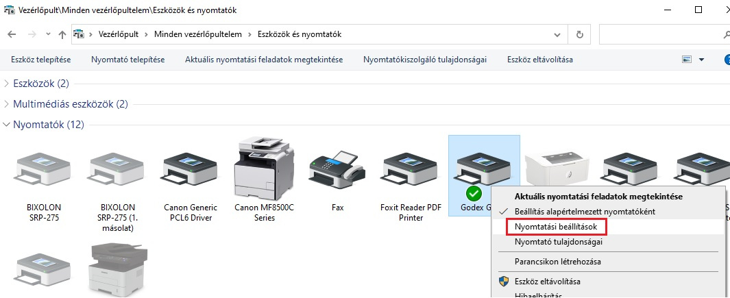 nyomtató beállítások - 1