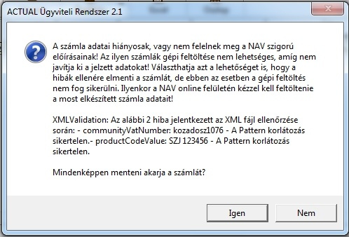 Hibás adatok üzenet