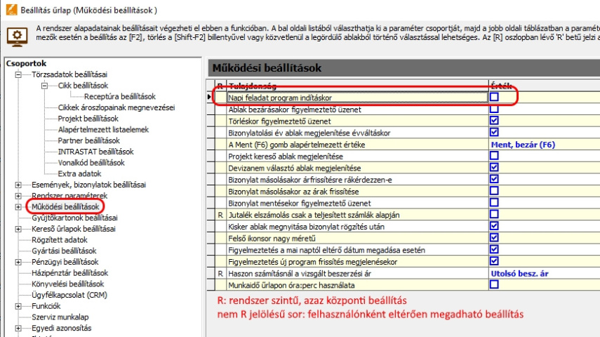 napi feladat beállítás