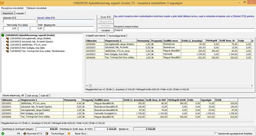 Cikk receptúra módosítása
