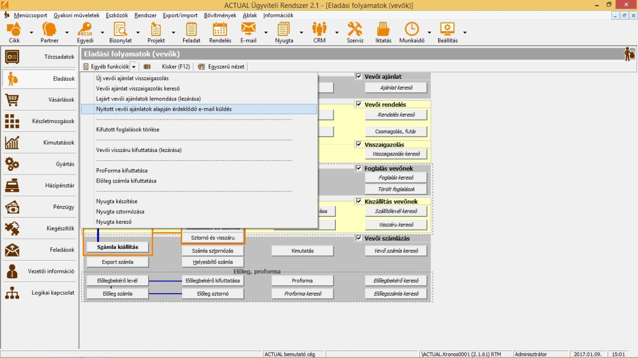 Ajánlat egyéb funkciók
