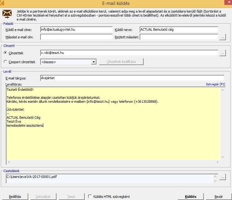 Ajánlat küldés e-mailben
