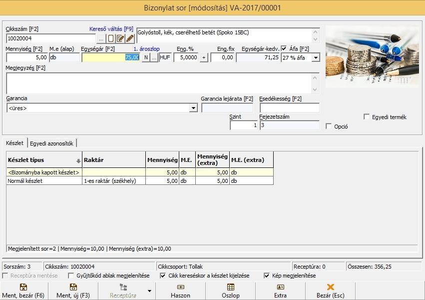 Bizonylaton cikk rögzítése
