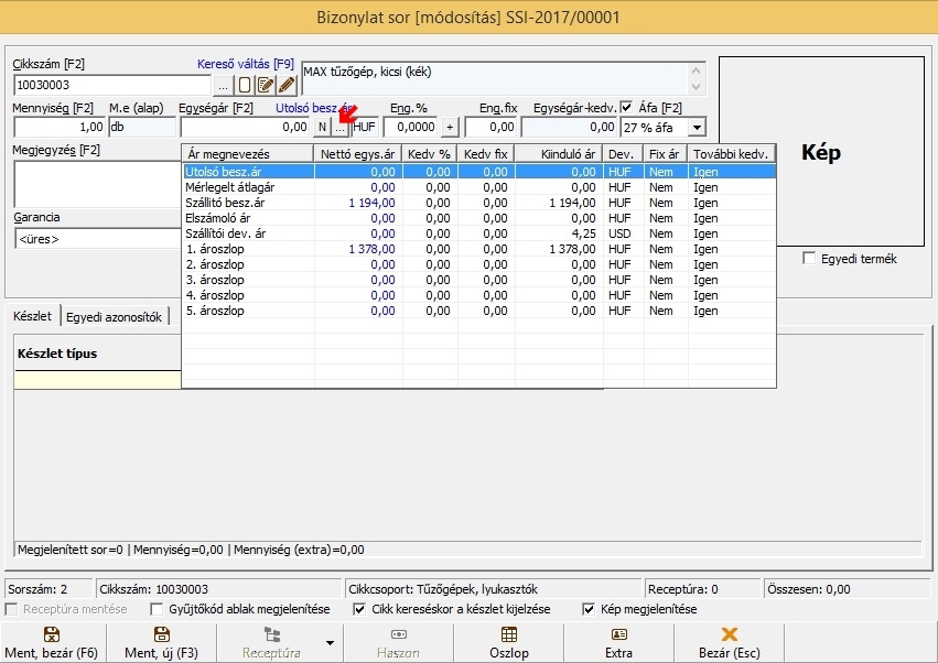 Cikk ár választás bejövő számlán