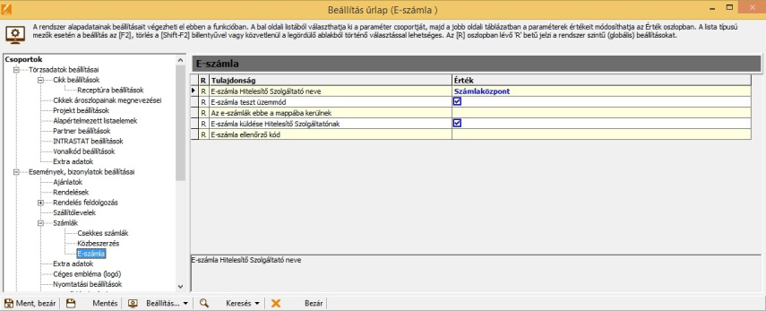 E-számla beállításai