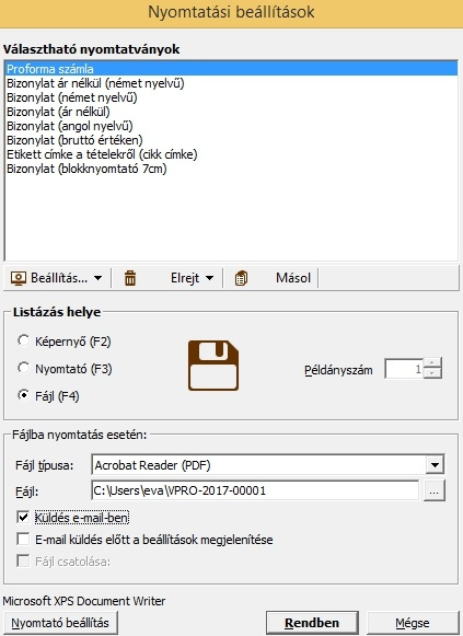 Proforma számla nyomtatása