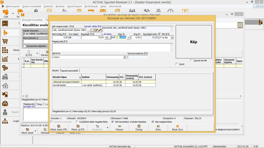 Bizonylaton cikk rögzítés szerződéses engedménnyel