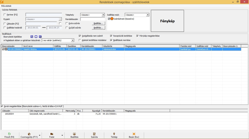 Csomagolás összesítő