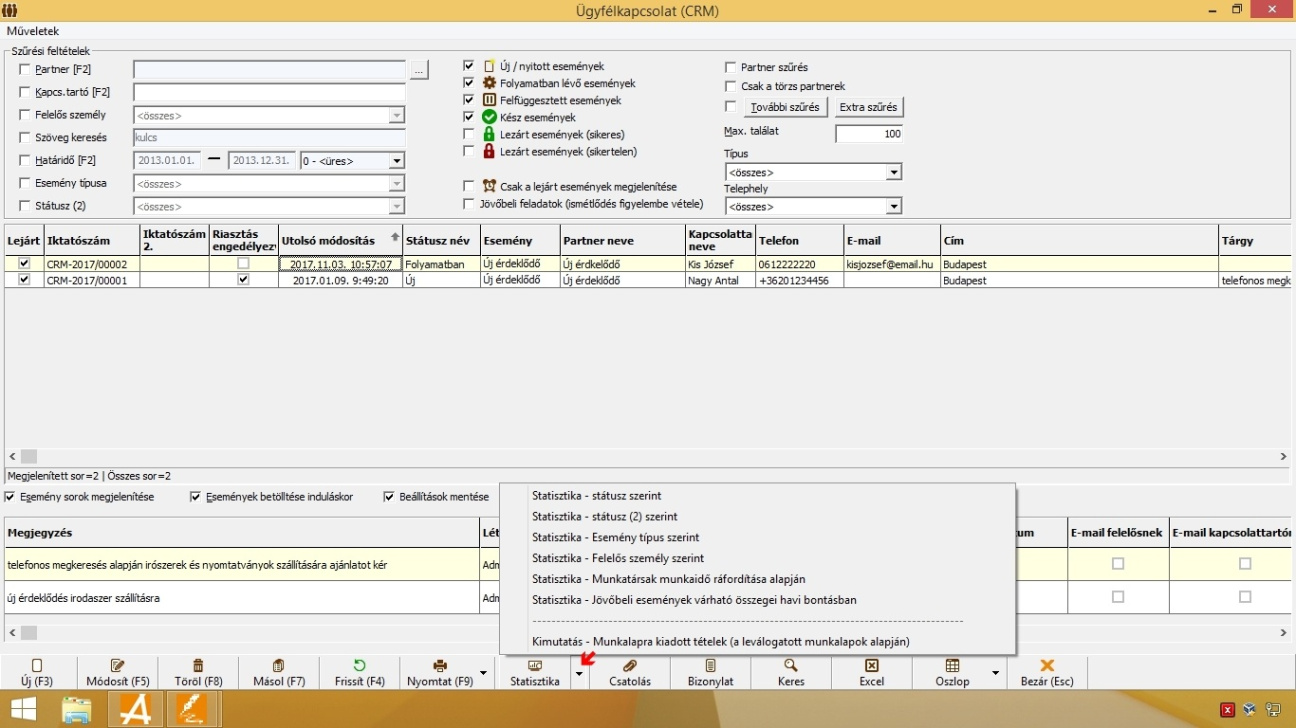 CRM modul -  kereső statisztika