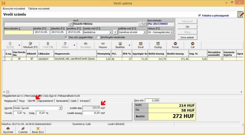 Ügynök infó vevői számlában