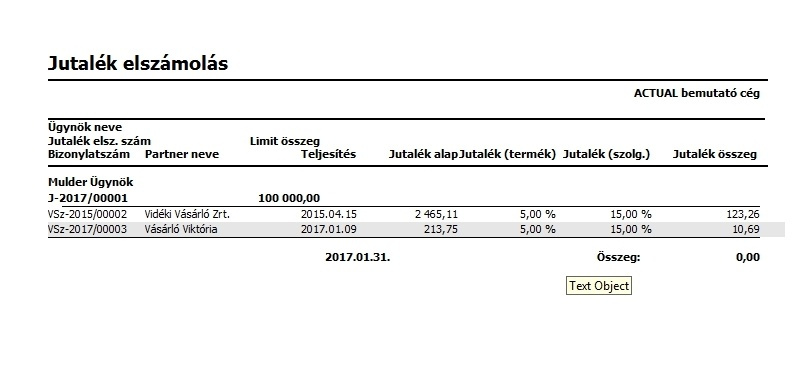 Ügynöki jutalék elszámolás