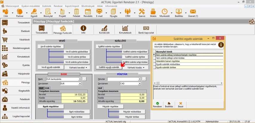 Egyéb pénzügyi bizonylatok felvitele
