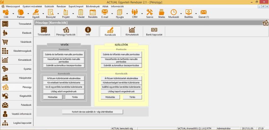 Pénzügyi korrekciós funkciók