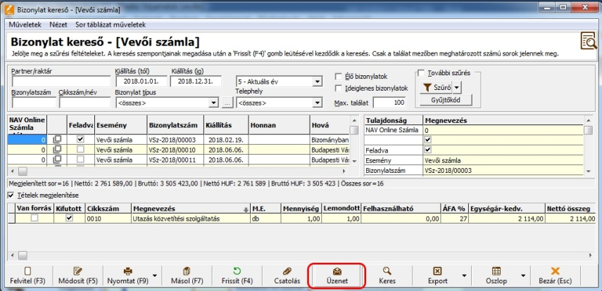 NAV online státusz üzenet infó