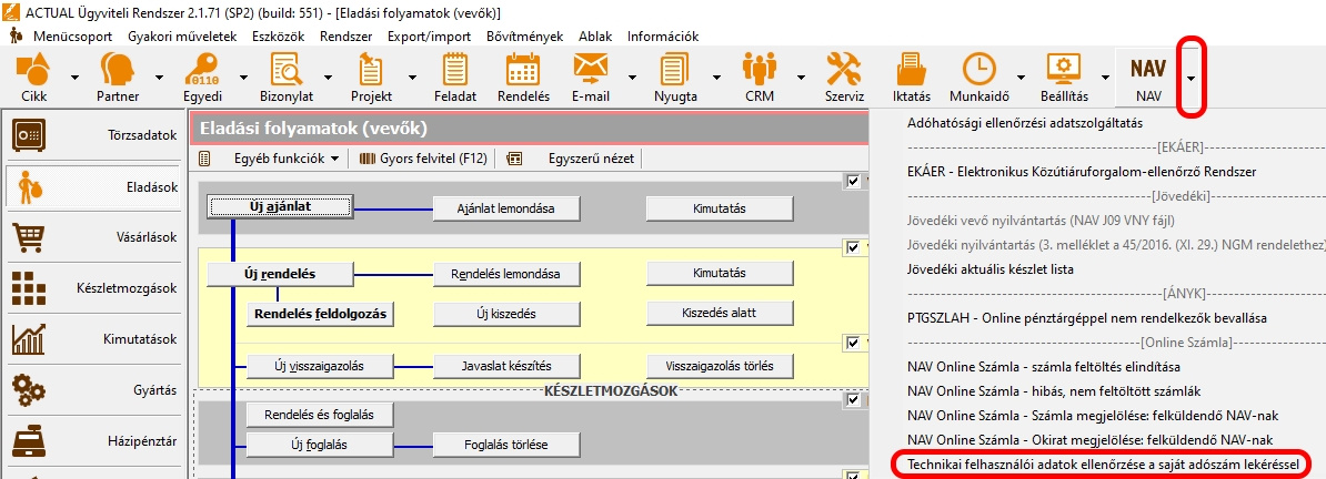 NAV kapcsolódás ellenőrzés